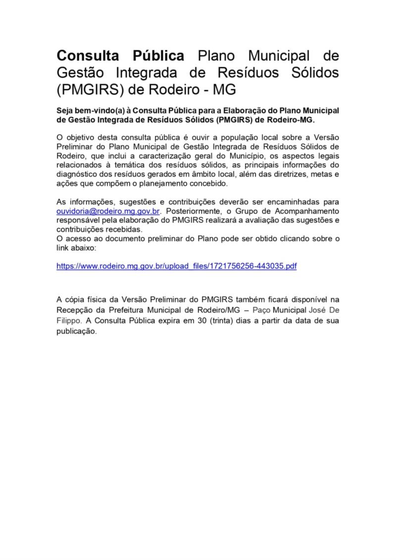 Chamamento para  Consulta Pública