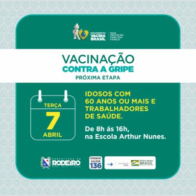 Vacinação Contra a Gripe terá nova etapa nesta terça, dia 07 de abril
