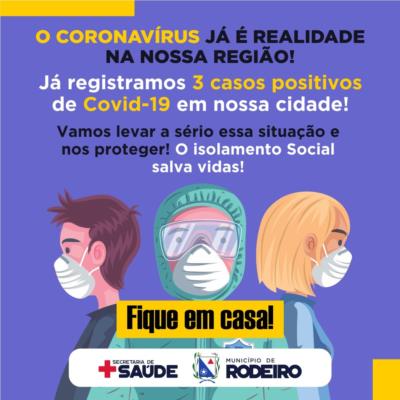 Município já registra 3 casos confirmados de Covid-19 e população deve intensificar as medidas de proteção
