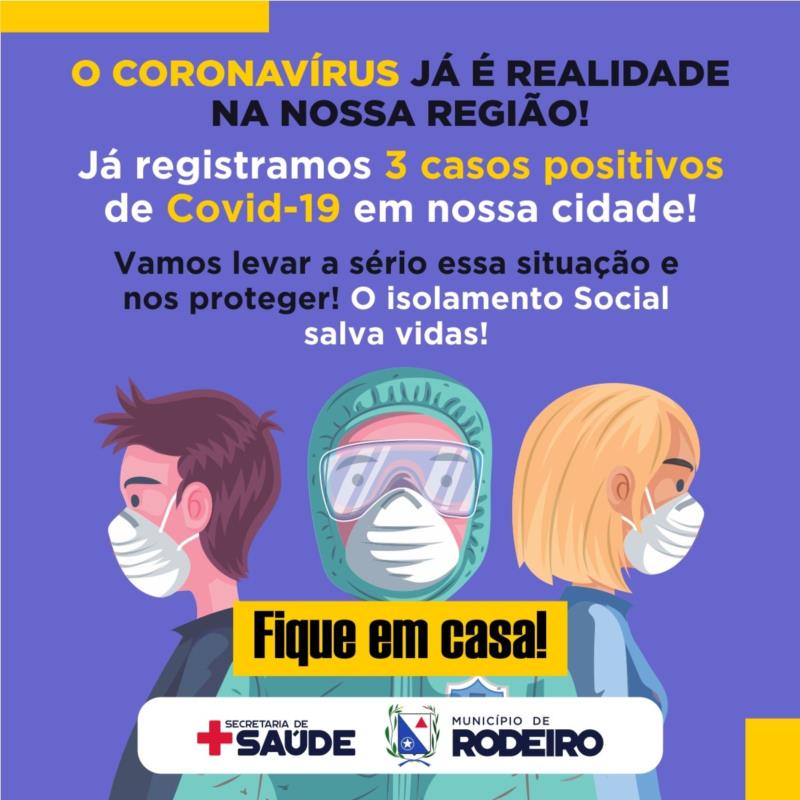 Município já registra 3 casos confirmados de Covid-19 e população deve intensificar as medidas de proteção