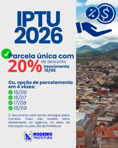 IPTU 2026 – Sua contribuição faz Rodeiro crescer!